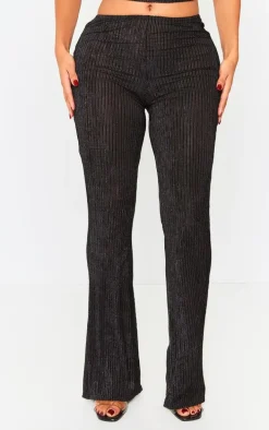 Shape Black Plisse Glitter High Waist Wide Leg Pants