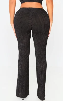 Shape Black Plisse Glitter High Waist Wide Leg Pants
