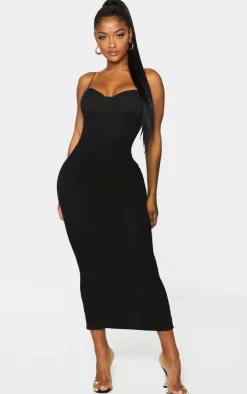 Shape Black Plisse Strappy Cup Detail Midaxi Dress