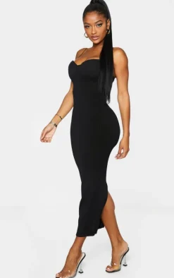 Shape Black Plisse Strappy Cup Detail Midaxi Dress