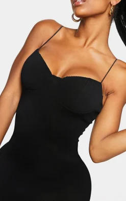 Shape Black Plisse Strappy Cup Detail Midaxi Dress