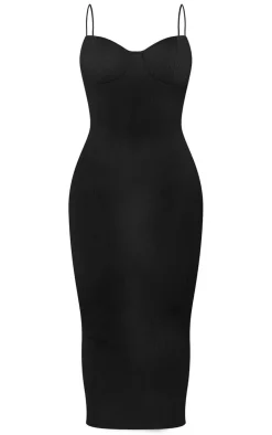 Shape Black Plisse Strappy Cup Detail Midaxi Dress