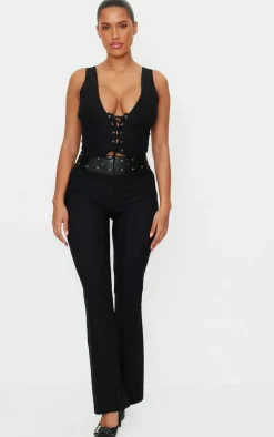 Shape Black Plunge Front Lace Up Corset Top