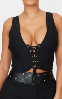 Shape Black Plunge Front Lace Up Corset Top
