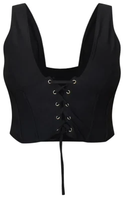 Shape Black Plunge Front Lace Up Corset Top