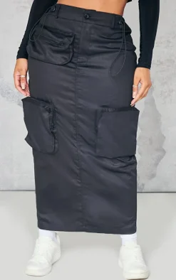 Shape Black Pocket Detail Cargo Midaxi Skirt