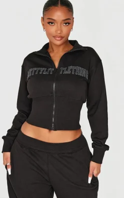 Shape Black Pocket Detail Fitted Zip Up Sweatshirt