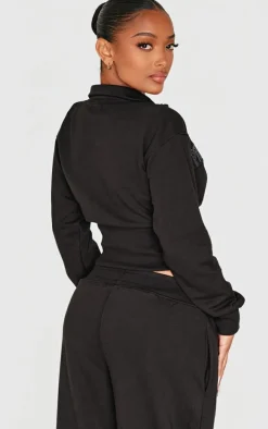 Shape Black Pocket Detail Fitted Zip Up Sweatshirt