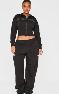 Shape Black Pocket Detail Fitted Zip Up Sweatshirt