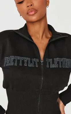 Shape Black Pocket Detail Fitted Zip Up Sweatshirt