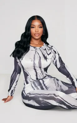 Shape Black Printed Slinky Long Sleeve Bodysuit