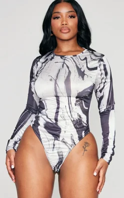 Shape Black Printed Slinky Long Sleeve Bodysuit
