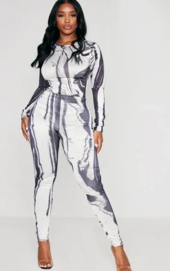 Shape Black Printed Slinky Long Sleeve Bodysuit