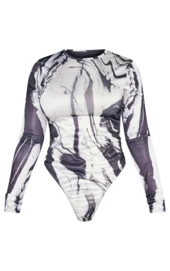 Shape Black Printed Slinky Long Sleeve Bodysuit