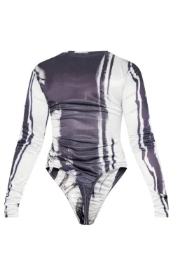 Shape Black Printed Slinky Long Sleeve Bodysuit