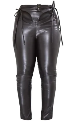 Shape Black PU Tie Detail Cut Out Straight Leg Pants