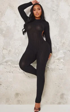 Shape Black Rib Knit Jumpsuit