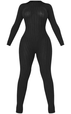 Shape Black Rib Knit Jumpsuit