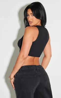 Shape Black Ribbed Cut Out Detail Crop Top