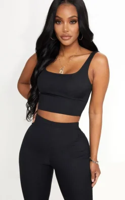 Shape Black Ribbed Scoop Neck Crop Top