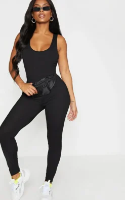 Shape Black Ribbed Scoop Neck Jumpsuit