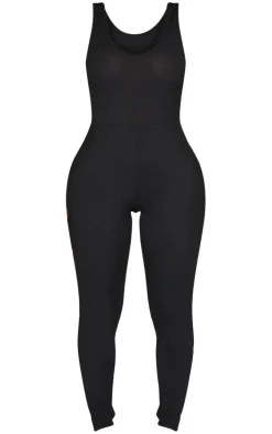 Shape Black Ribbed Scoop Neck Jumpsuit