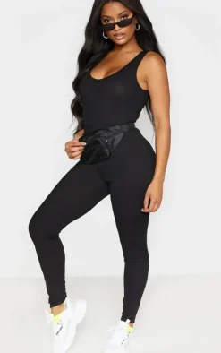 Shape Black Ribbed Scoop Neck Jumpsuit