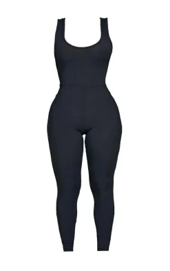 Shape Black Ribbed Scoop Neck Jumpsuit
