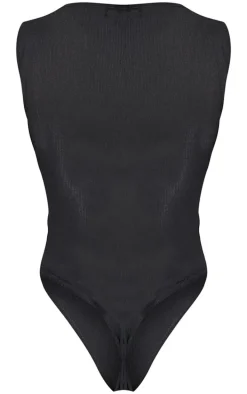 Shape Black Ribbed Square Neck Sleeveless Bodysuit
