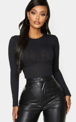 Shape Black Ribbed Underbust Detail Bodysuit