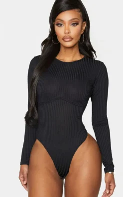 Shape Black Ribbed Underbust Detail Bodysuit