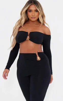 Shape Black Ring Detail Bardot Crop Top