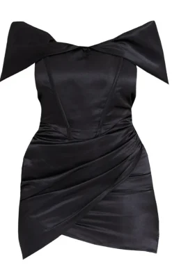 Shape Black Ruched Corset Detail Bardot Bodycon Dress