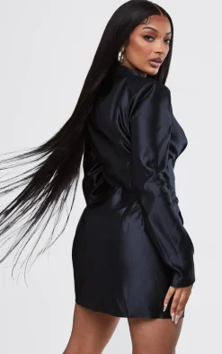 Shape Black Satin Corset Detail Blazer Dress