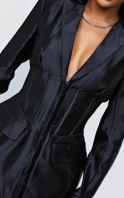 Shape Black Satin Corset Detail Blazer Dress