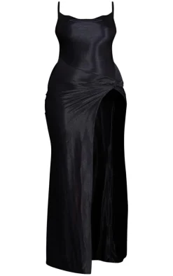 Shape Black Satin Cowl Neck Cross Back Knot Side Midaxi Dress