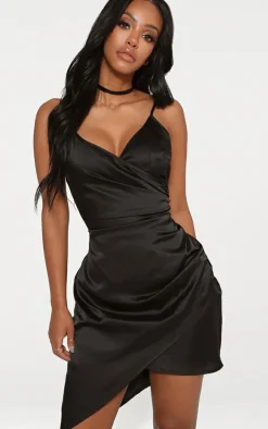 Shape Black Satin Wrap Dress