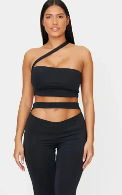 Shape Black Sculp Asymmetric Strappy Crop Top