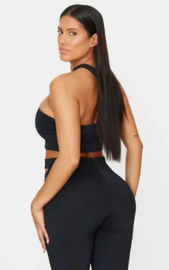 Shape Black Sculp Asymmetric Strappy Crop Top