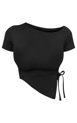 Shape Black Sculpt Asymmetric Rushed Side T-shirt
