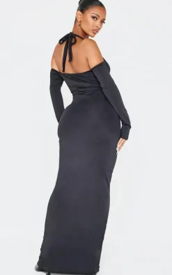 Shape Black Sculpt Bardot Halter Tie Maxi Dress