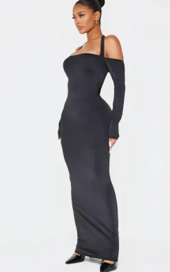 Shape Black Sculpt Bardot Halter Tie Maxi Dress