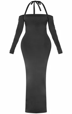 Shape Black Sculpt Bardot Halter Tie Maxi Dress