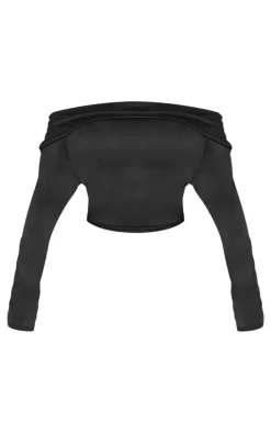 Shape Black Sculpt Fold Over Bardot Long Sleeve Top