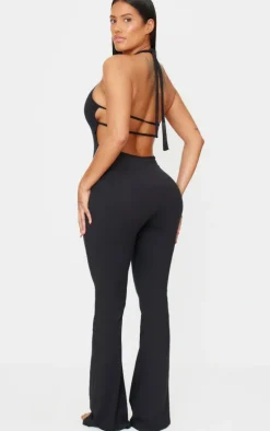 Shape Black Sculpt Halter Neck Strappy Back Flared Jumpsuit