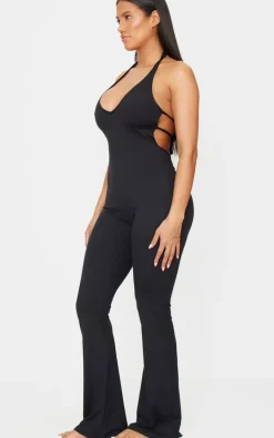 Shape Black Sculpt Halter Neck Strappy Back Flared Jumpsuit