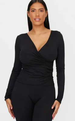 Shape Black Sculpt Long Sleeve Wrap Front Top