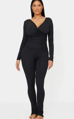 Shape Black Sculpt Long Sleeve Wrap Front Top