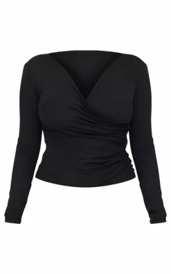 Shape Black Sculpt Long Sleeve Wrap Front Top