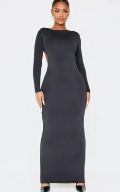 Shape Black Sculpt Long Sleeve Twist Open Back Maxi Dress